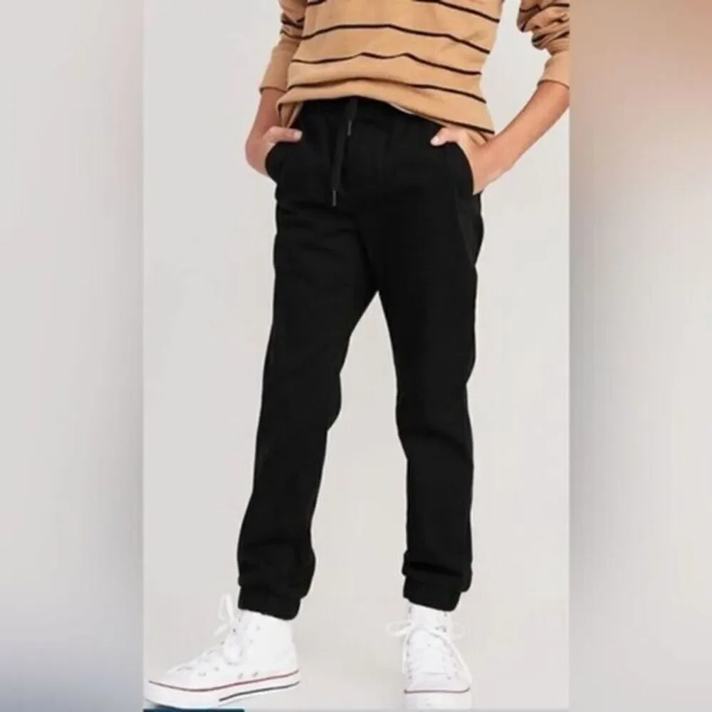 NWT Old Navy Boys Kids Black Twill Cargo Joggers Pants Drawstring Waist - Size M